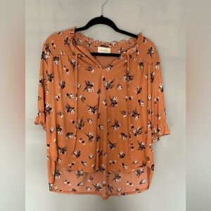 MELLODAY Orange Flutter Sleeve Blouse with Tie Front